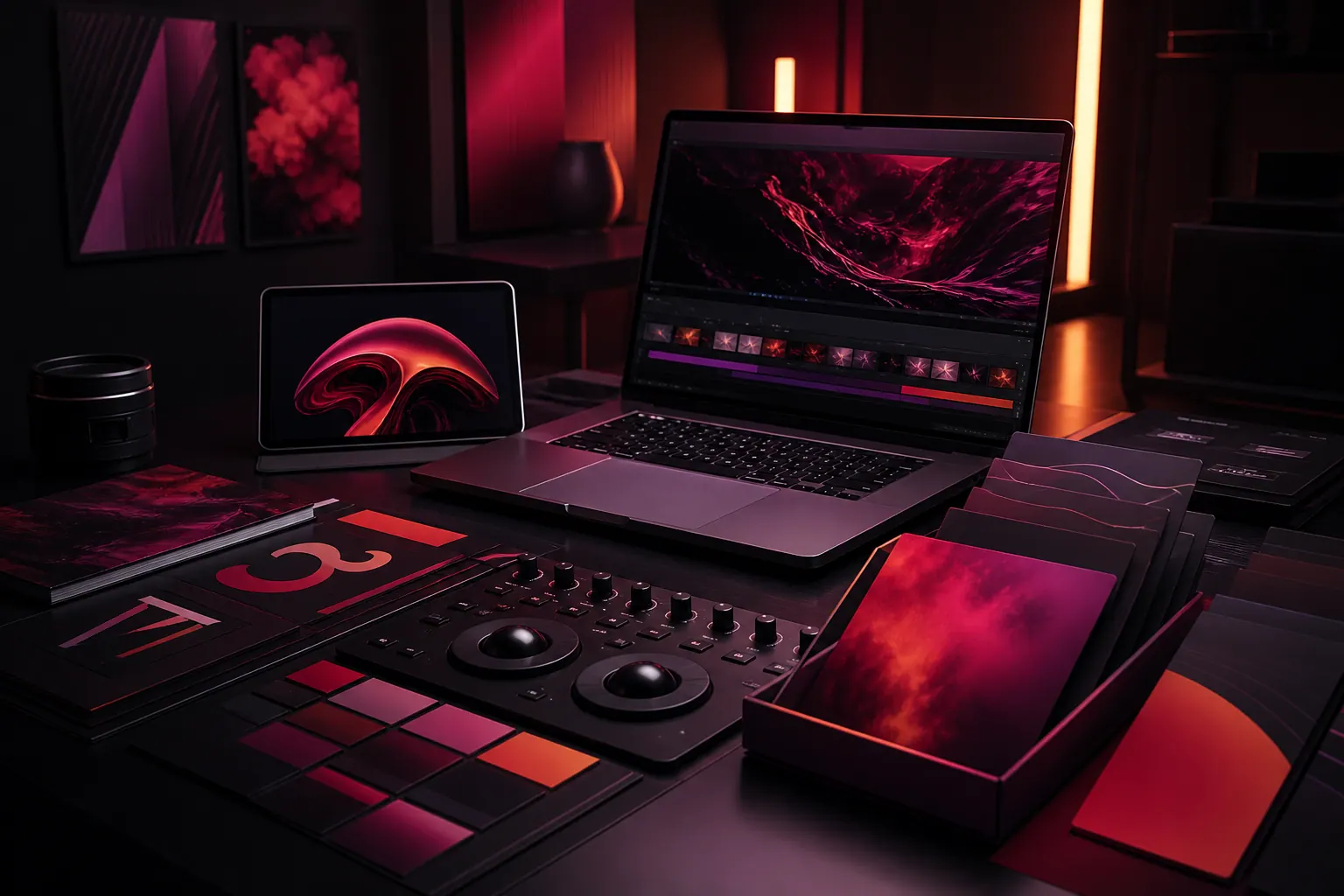 A premium collection of digital creative tools in a dark studio